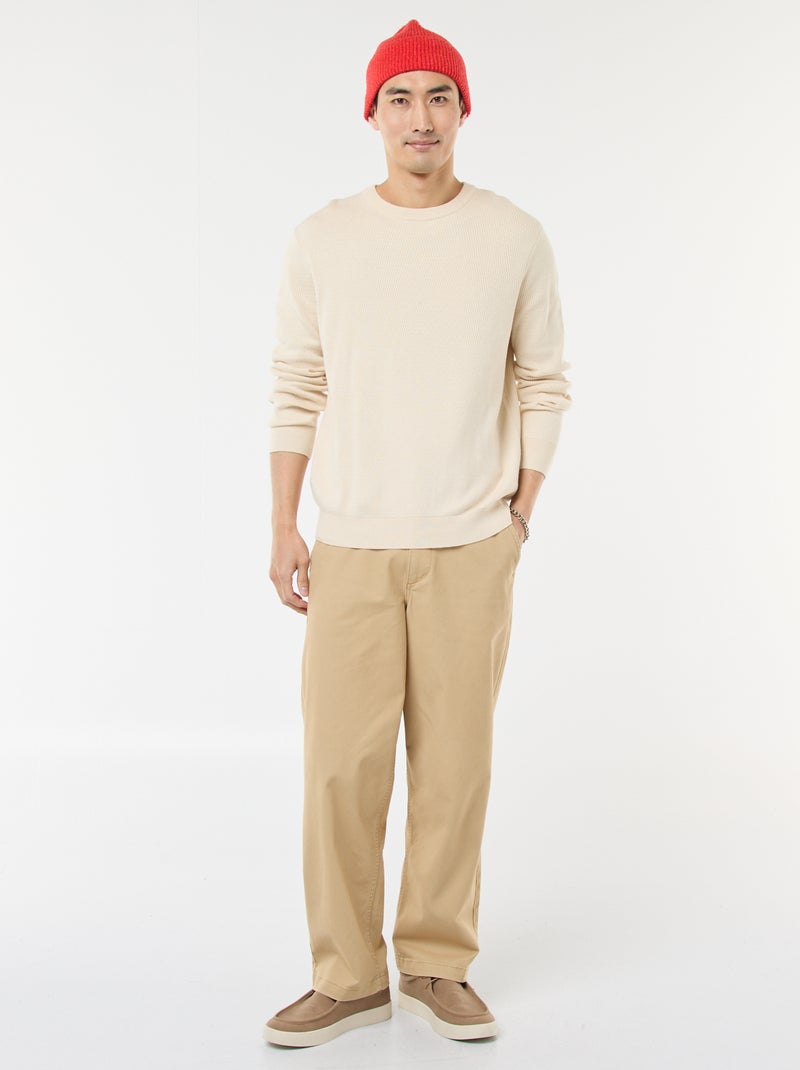 Gebreide trui met ronde hals en fantasiepatroontje Wit - Kiabi