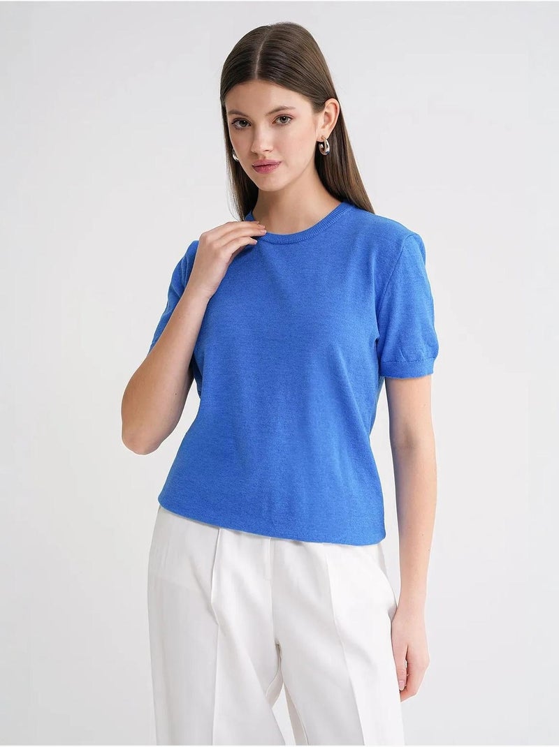 Gebreide trui met ronde hals en korte mouwen mixray Electrisch blauw - Kiabi