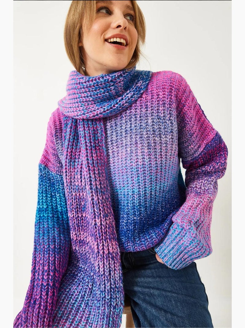 Gebreide trui met ronde hals en sjaal lucci Magenta - Kiabi