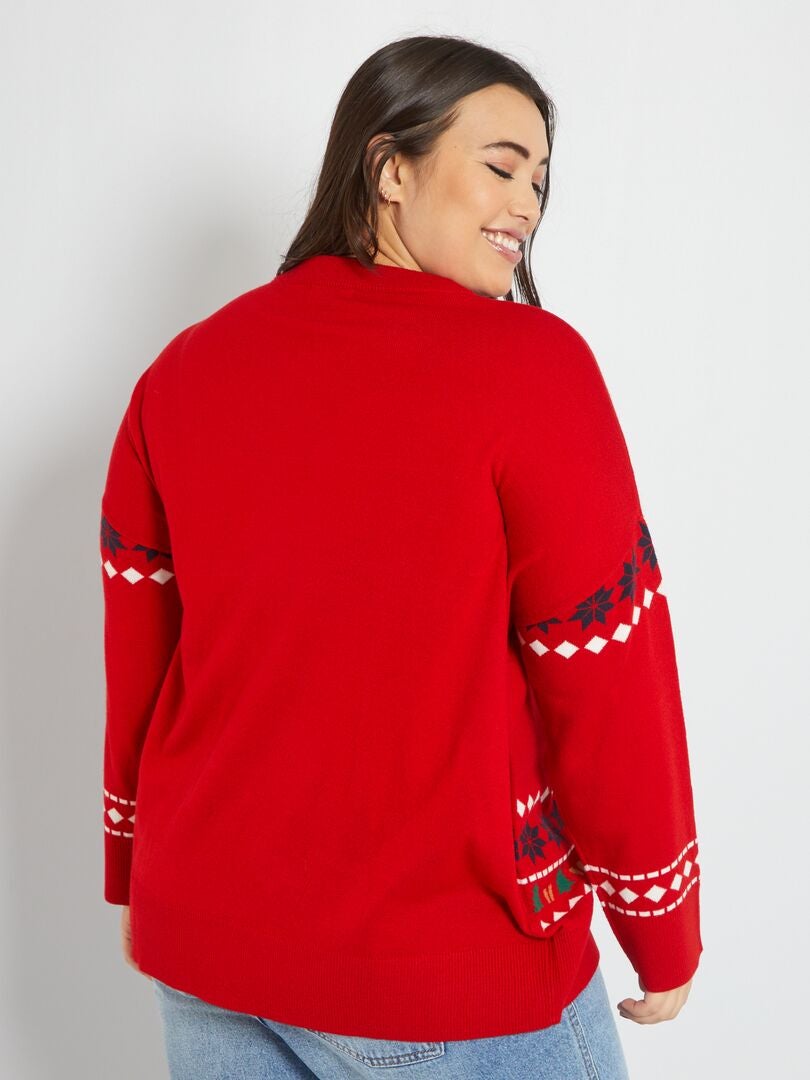 Clearlove kersttrui voor het hele gezin, dames en heren, rendierprint, winterpullover, gebreide sweater, warme trui, Dames-rood, L