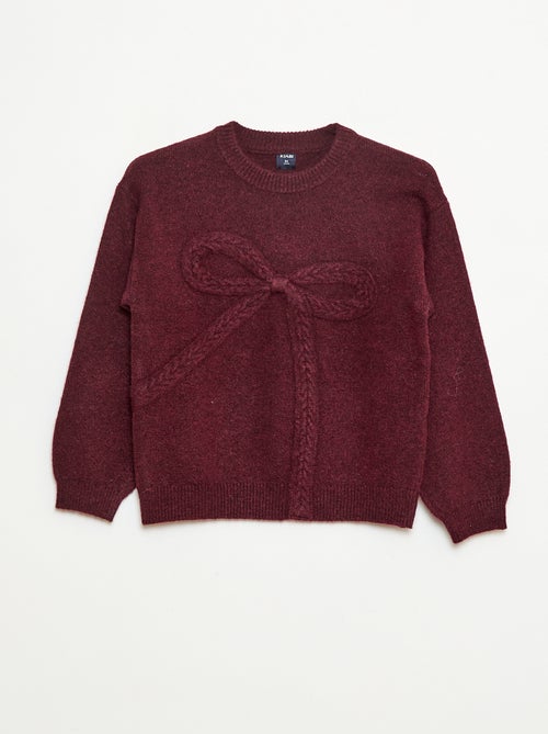 Gebreide trui met strik en kabelpatroon aan de voorzijde - Kiabi