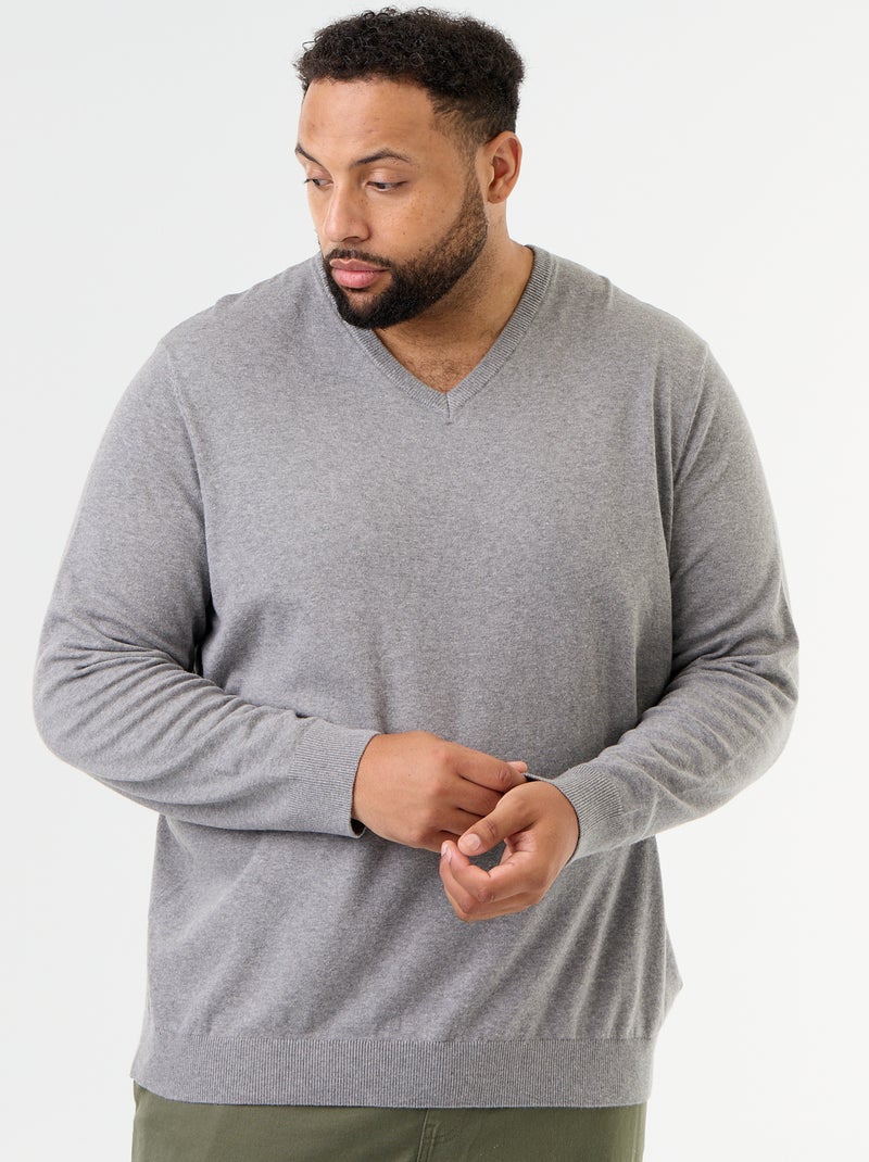 Gebreide trui met V-hals Grijs - Kiabi