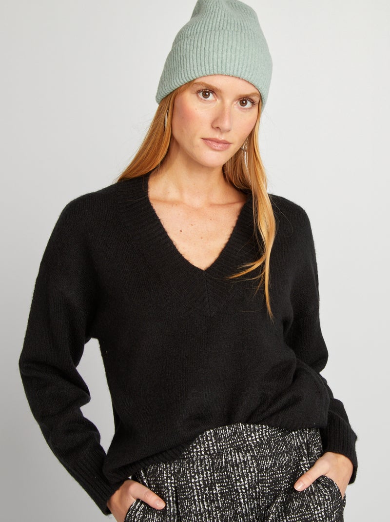 Zwarte Trui Met V Hals Gebreide Trui Met V-hals Zwart Kiabi