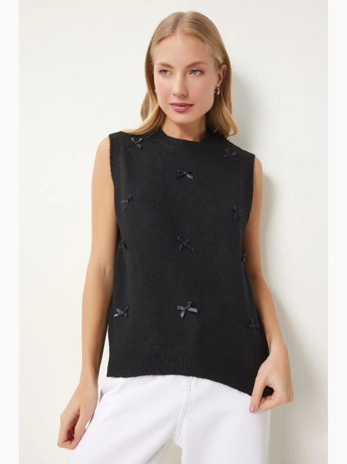 Gebreide trui-vest met textuur en strikdetail istanbul - Kiabi