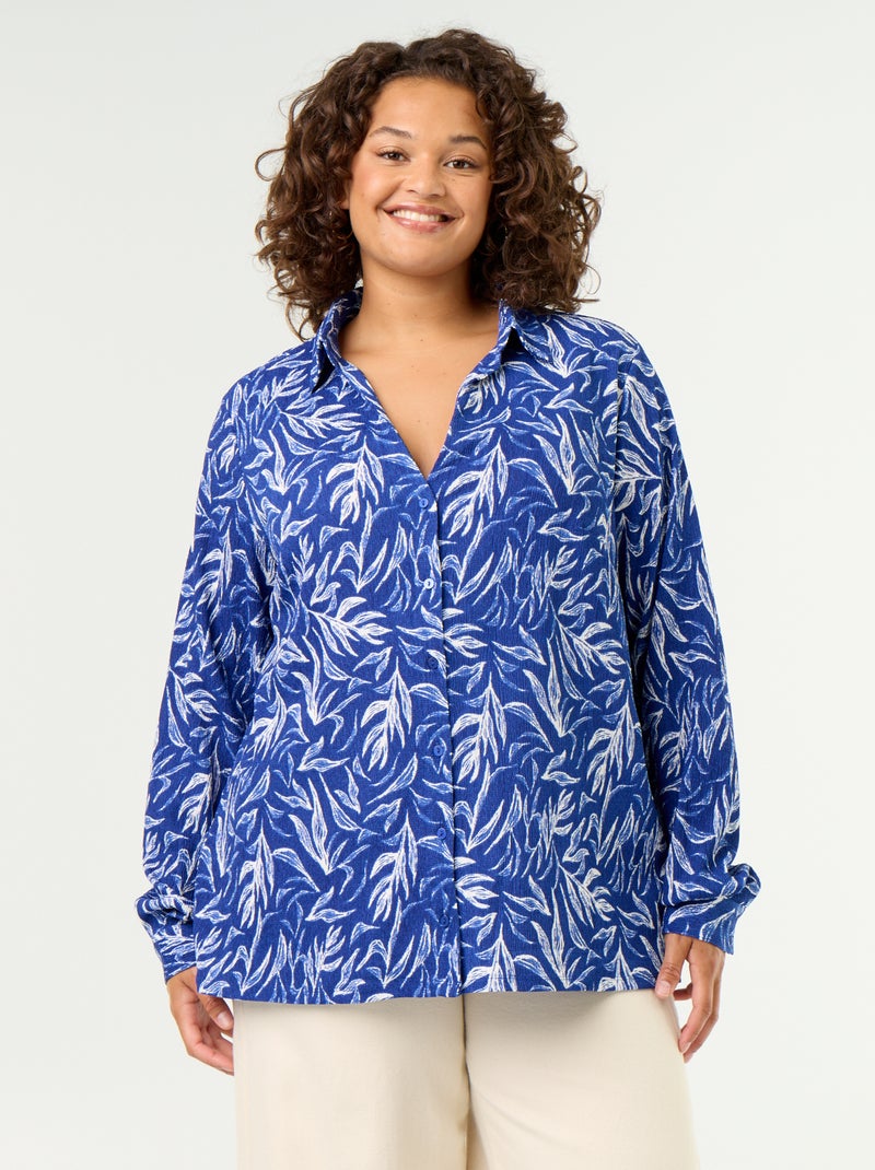 Gecrêpte blouse met print Blauw - Kiabi