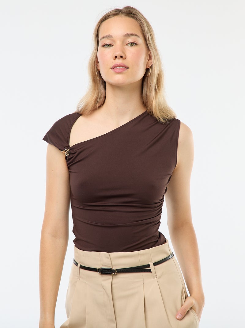 Gedraaid T-shirt met sieraaddetail Bruin - Kiabi