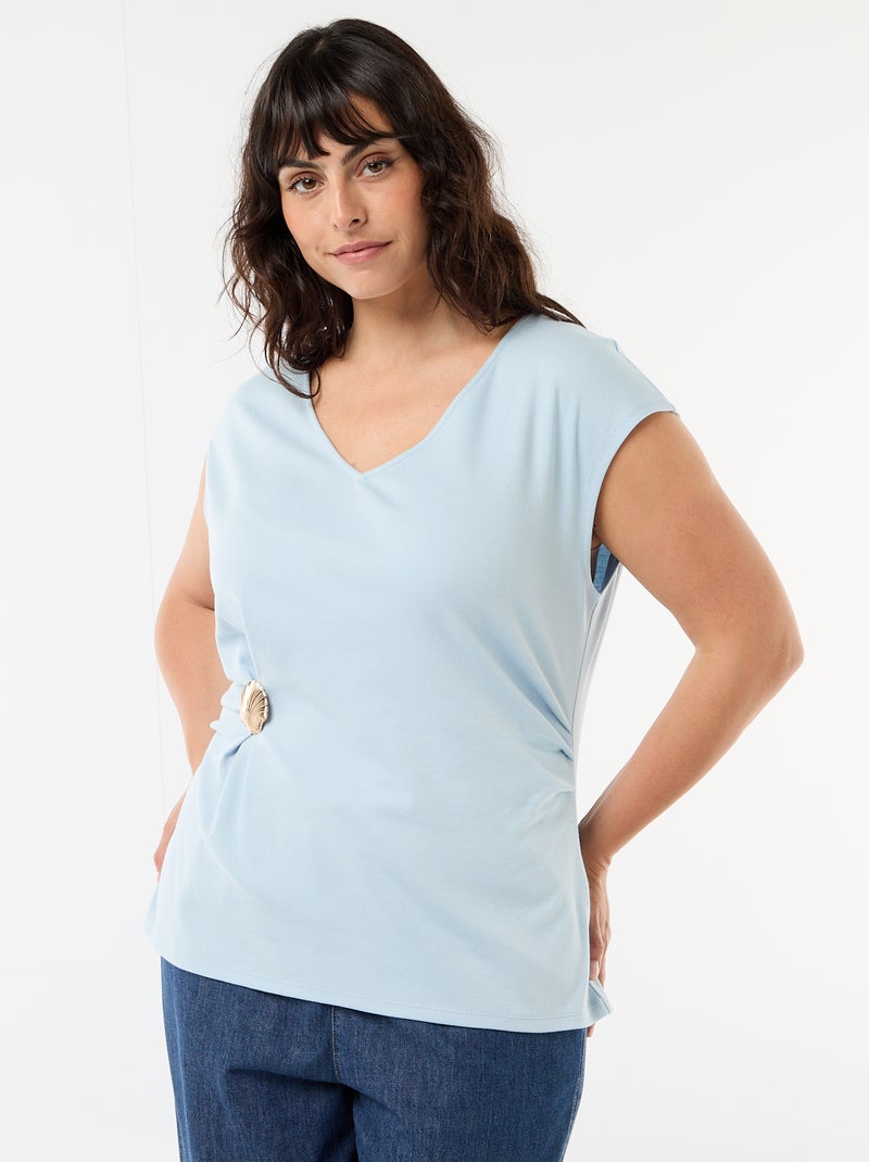 Gedrapeerd T-shirt met goudkleurig sieraad Blauw - Kiabi