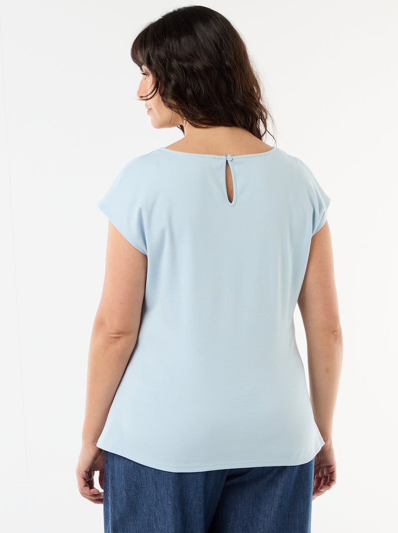 Gedrapeerd T-shirt met goudkleurig sieraad Blauw - Kiabi