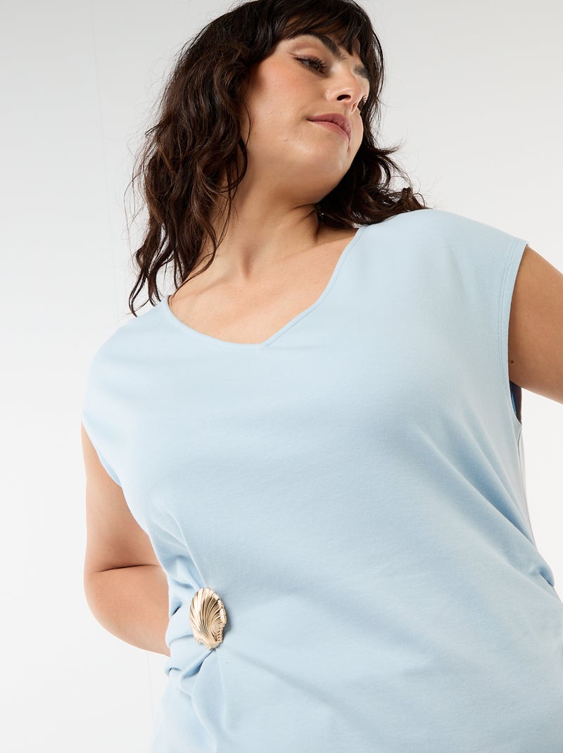 Gedrapeerd T-shirt met goudkleurig sieraad Blauw - Kiabi