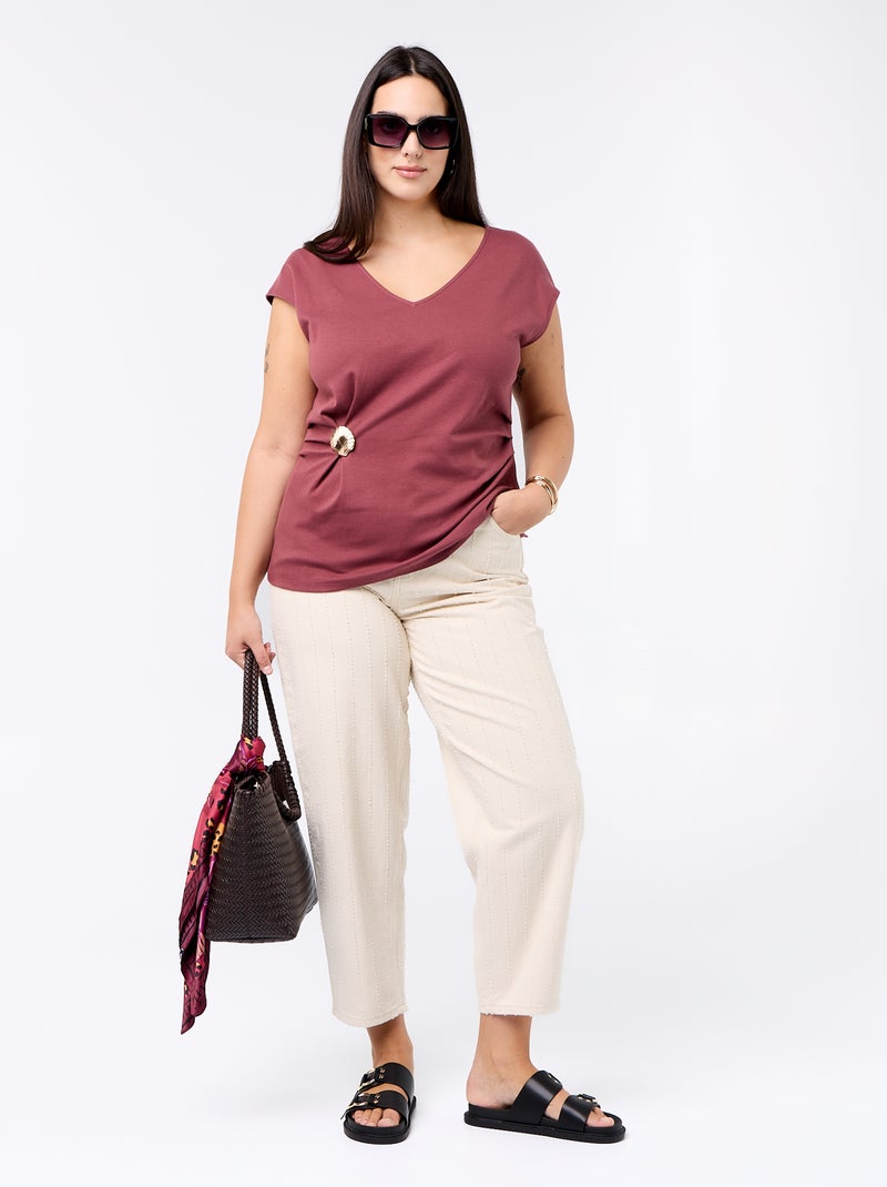 Gedrapeerd T-shirt met goudkleurig sieraad Rose - Kiabi