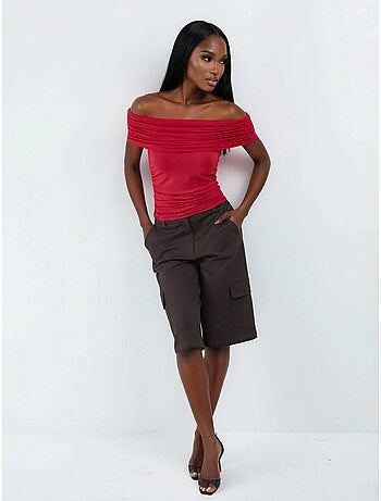 Gedrapeerde blouse met blote schouders busem