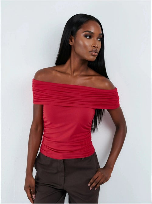 Gedrapeerde blouse met blote schouders busem - Kiabi