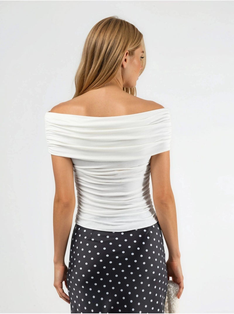 Gedrapeerde blouse met blote schouders busem Wit - Kiabi