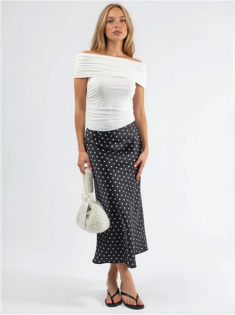 Gedrapeerde blouse met blote schouders busem Wit - Kiabi