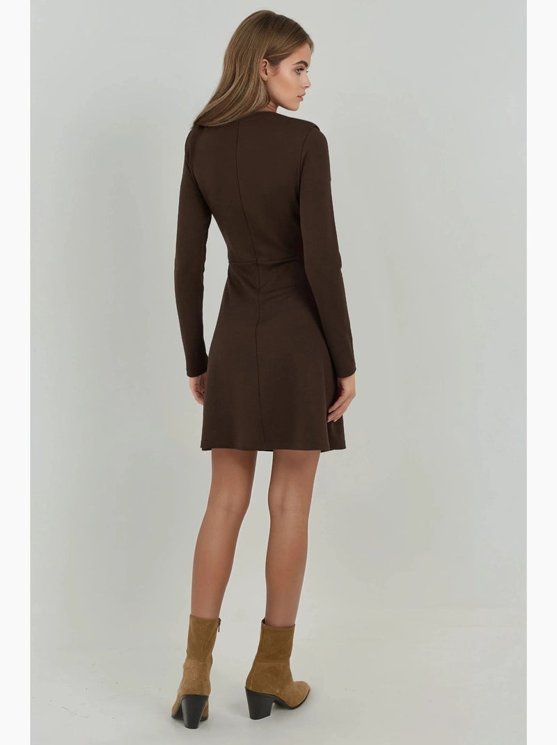 Gedrapeerde mini-jurk met ronde hals hiccup Donkerbruin - Kiabi