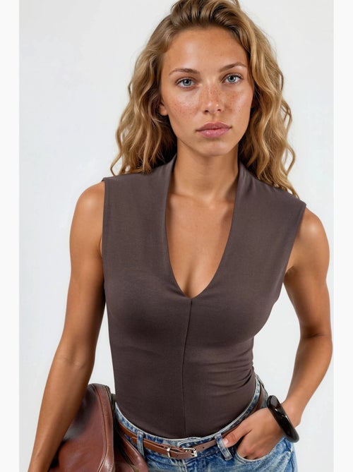 Gedrapeerde mouwloze blouse met v-hals busem - Kiabi