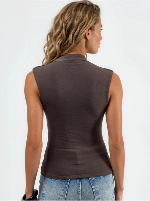 Gedrapeerde mouwloze blouse met v-hals busem - Kiabi