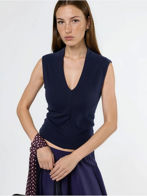 Gedrapeerde mouwloze blouse met v-hals busem - Kiabi