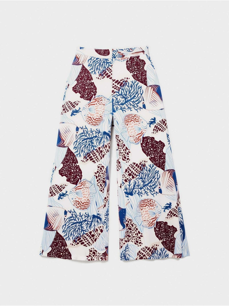 Gedrukte vloeiende lange broek geïnspireerd op zeebodem Multicolor - Kiabi