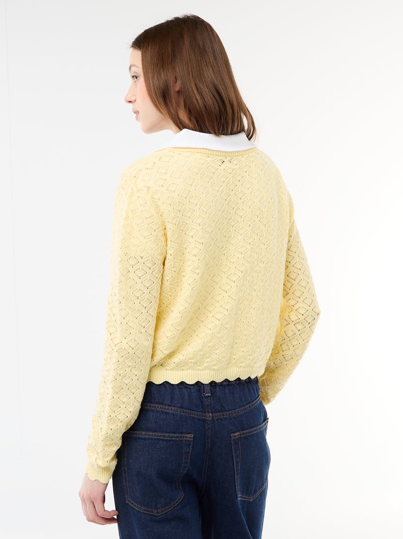 Gehaakt vest met festonrand om te knopen Geel - Kiabi
