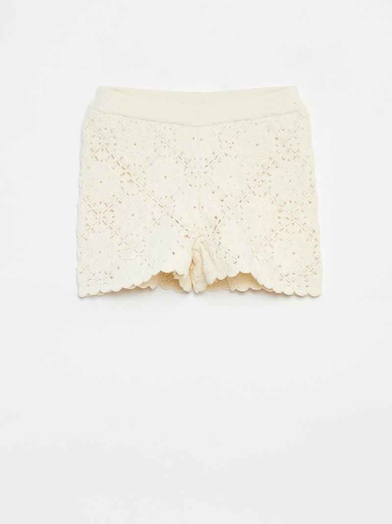 Gehaakte short met golvend boordje Wit - Kiabi