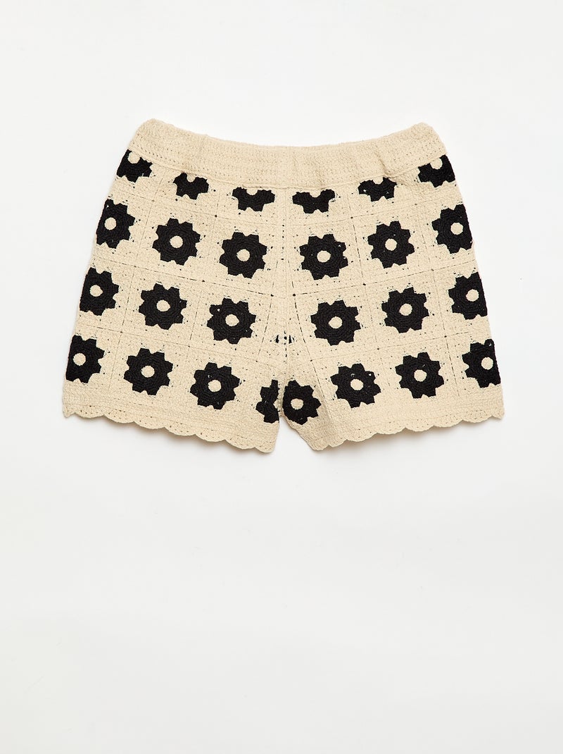 Gehaakte short met motief Zwart - Kiabi