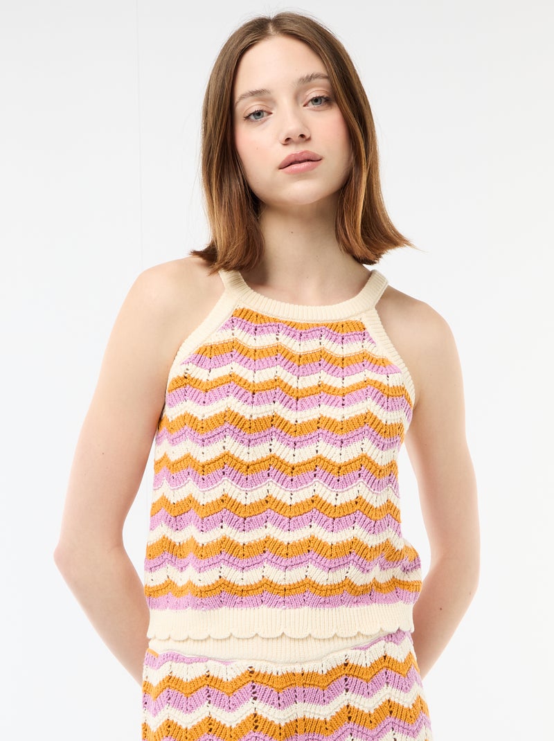 Gehaakte top met Amerikaanse armsgaten Biege - Kiabi