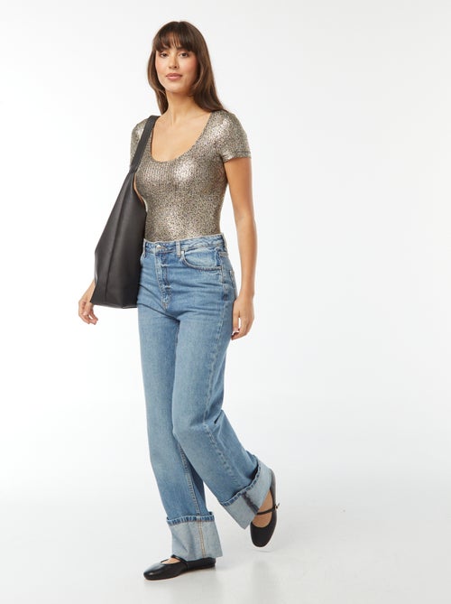 Geïriseerde body met korte mouwen - Kiabi