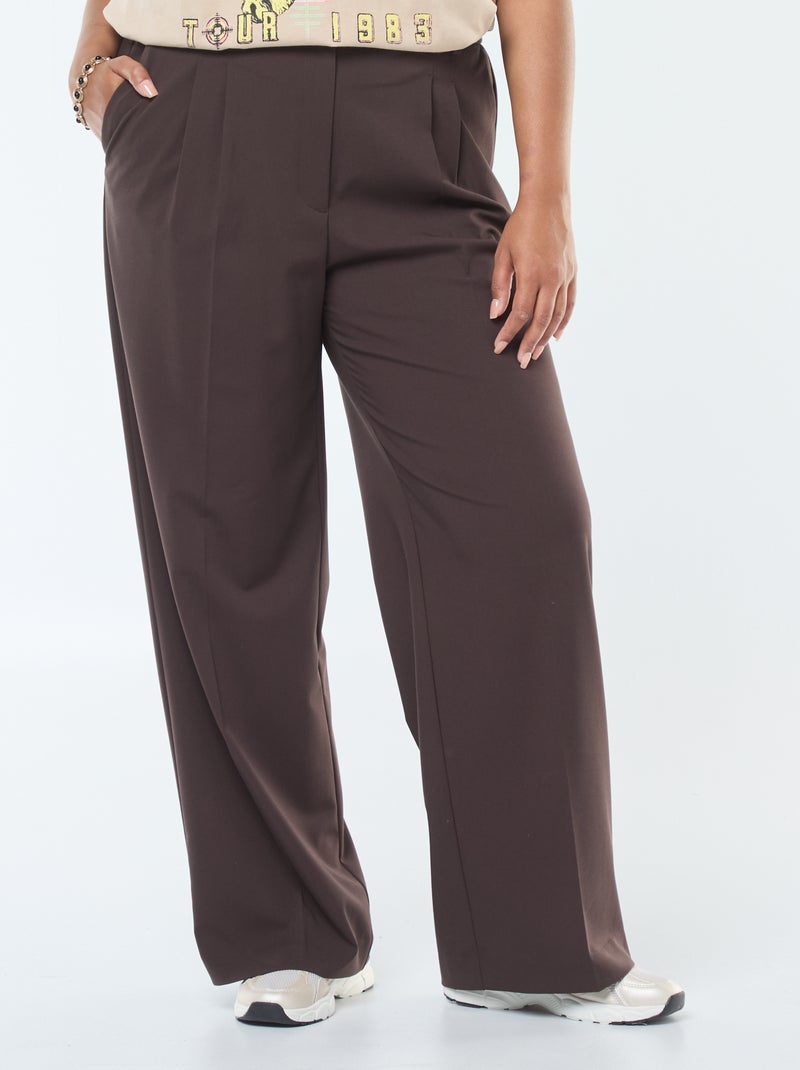 Geklede broek met hoge taille en wijde pijpen bruin - Kiabi