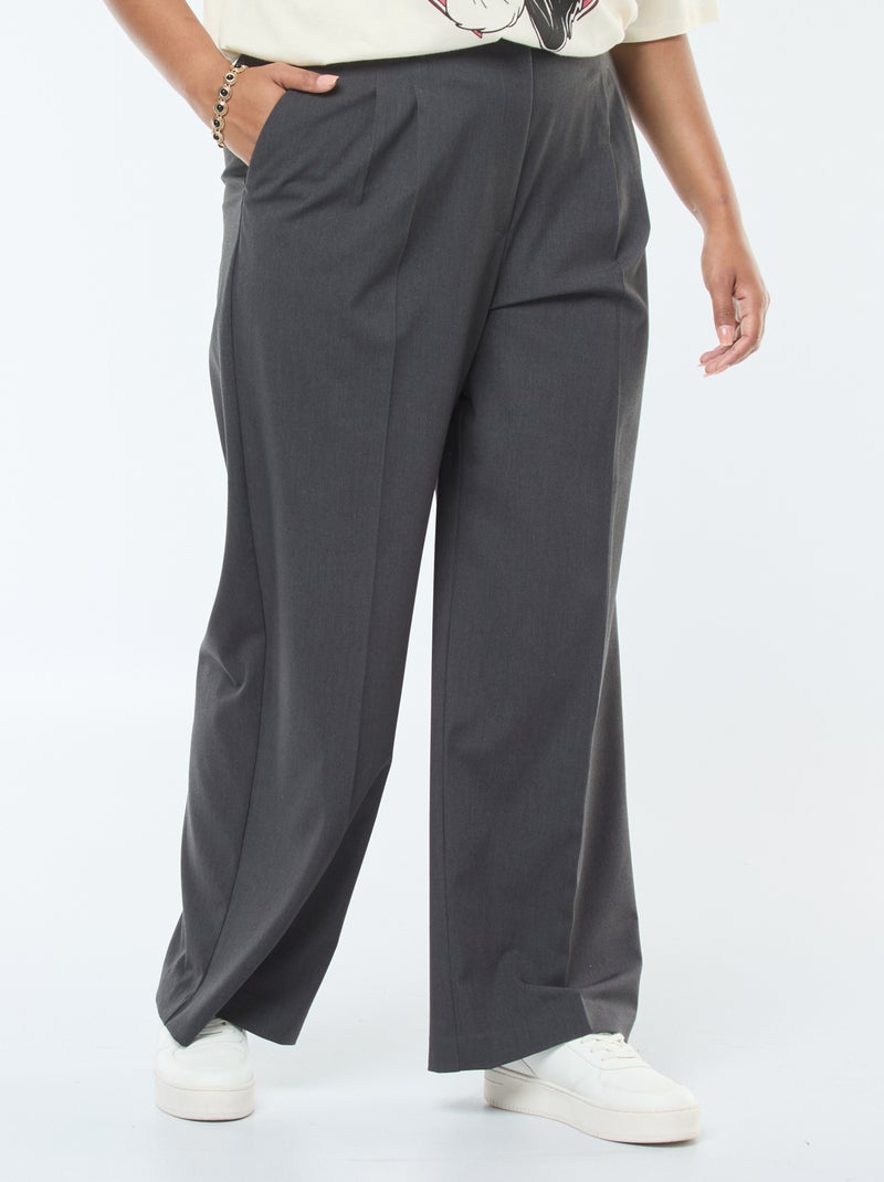 Geklede broek met hoge taille en wijde pijpen Grijs - Kiabi
