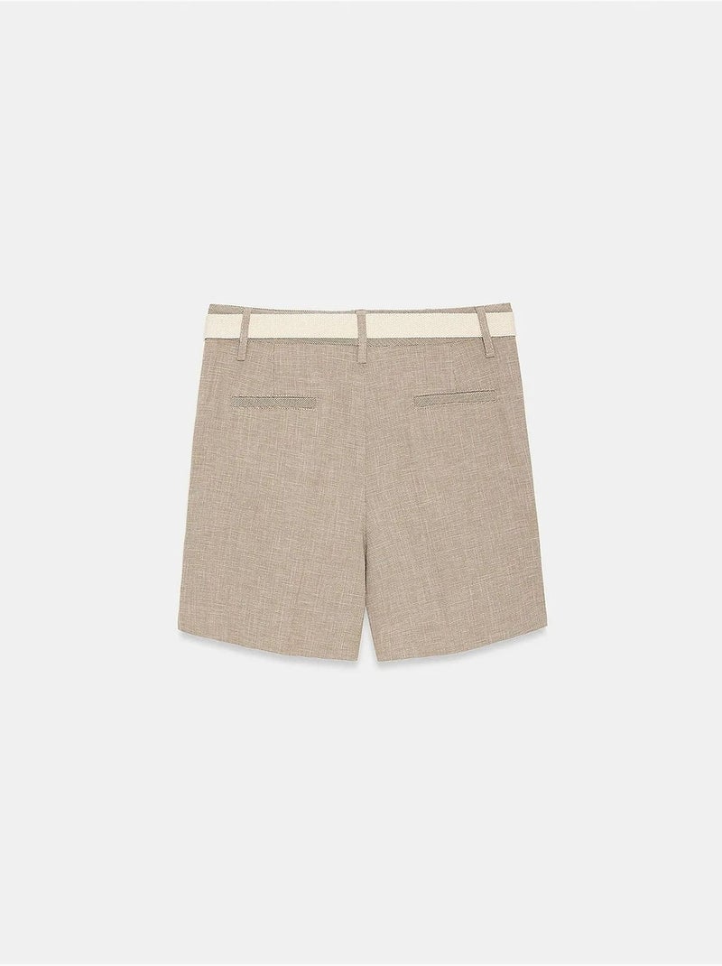 Geklede short met hoge taille en ceintuur dilvin Klei-beige - Kiabi