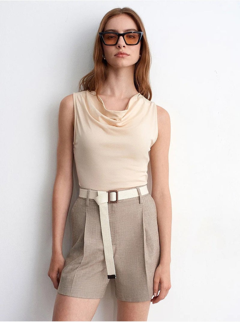 Geklede short met hoge taille en ceintuur dilvin Klei-beige - Kiabi