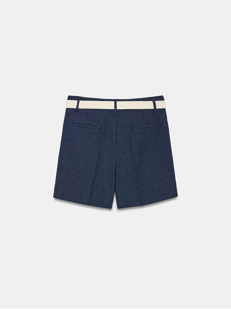 Geklede short met hoge taille en ceintuur dilvin Marineblauw - Kiabi