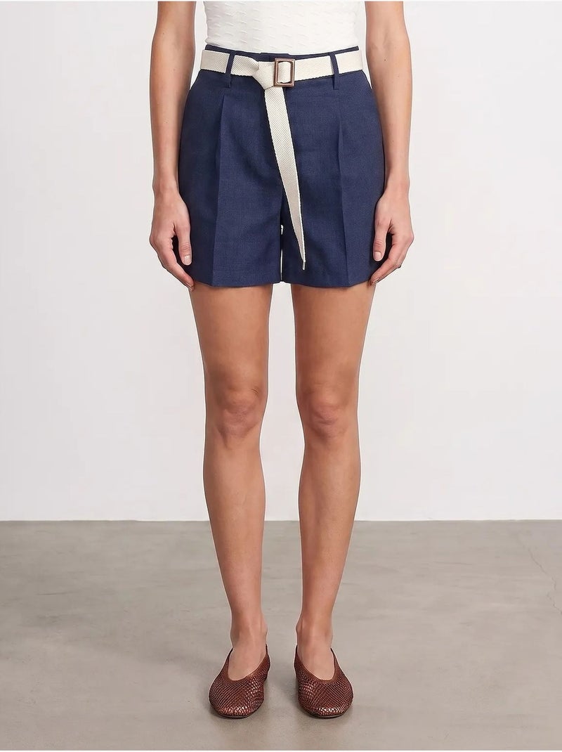 Geklede short met hoge taille en ceintuur dilvin Marineblauw - Kiabi