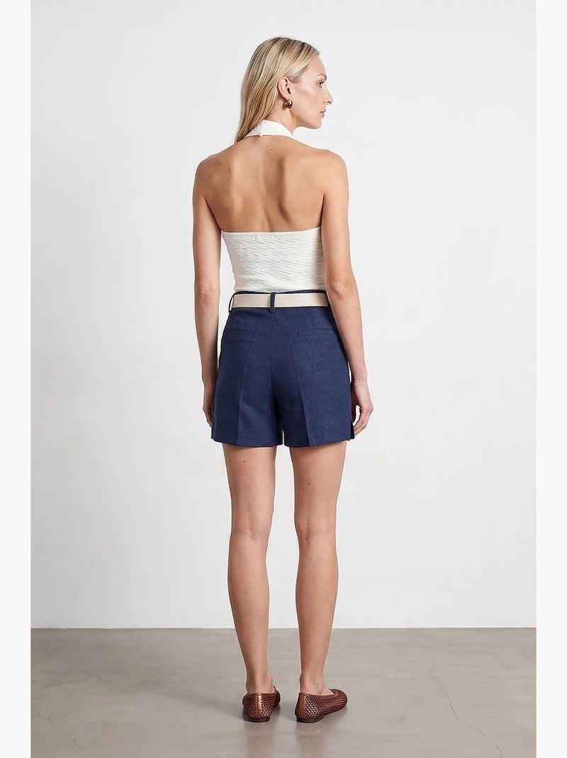 Geklede short met hoge taille en ceintuur dilvin Marineblauw - Kiabi