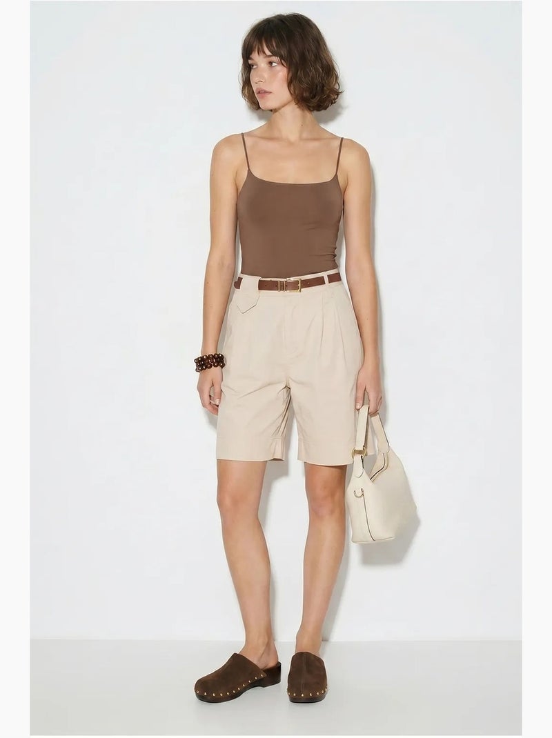 Geklede short met hoge taille en ceintuur lucci Klei-beige - Kiabi