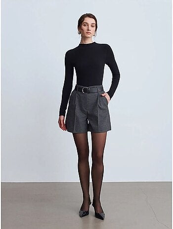 Geklede short met hoge taille en riem dilvin