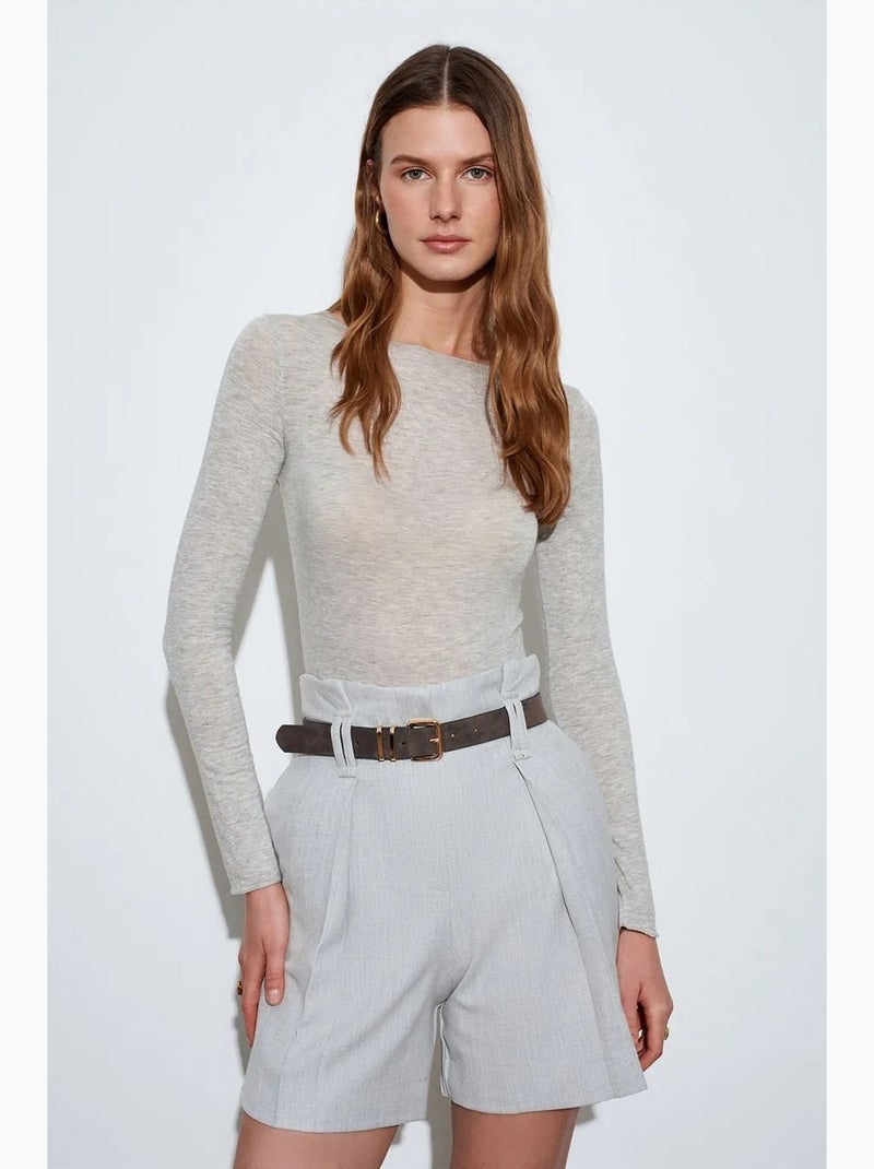 Geklede short met hoge taille en riem dilvin Lichtgrijs - Kiabi
