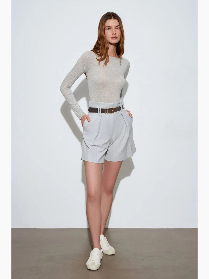 Geklede short met hoge taille en riem dilvin Lichtgrijs - Kiabi