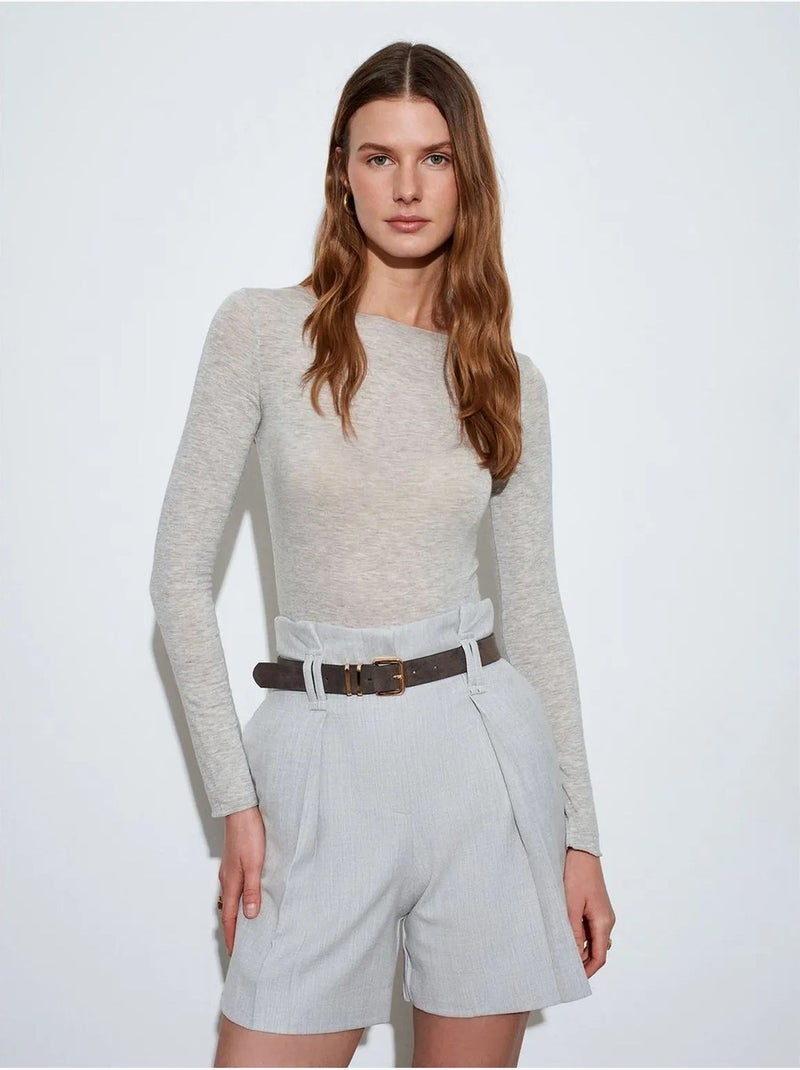 Geklede Short Met Hoge Taille En Riem Lichtgrijs - Kiabi