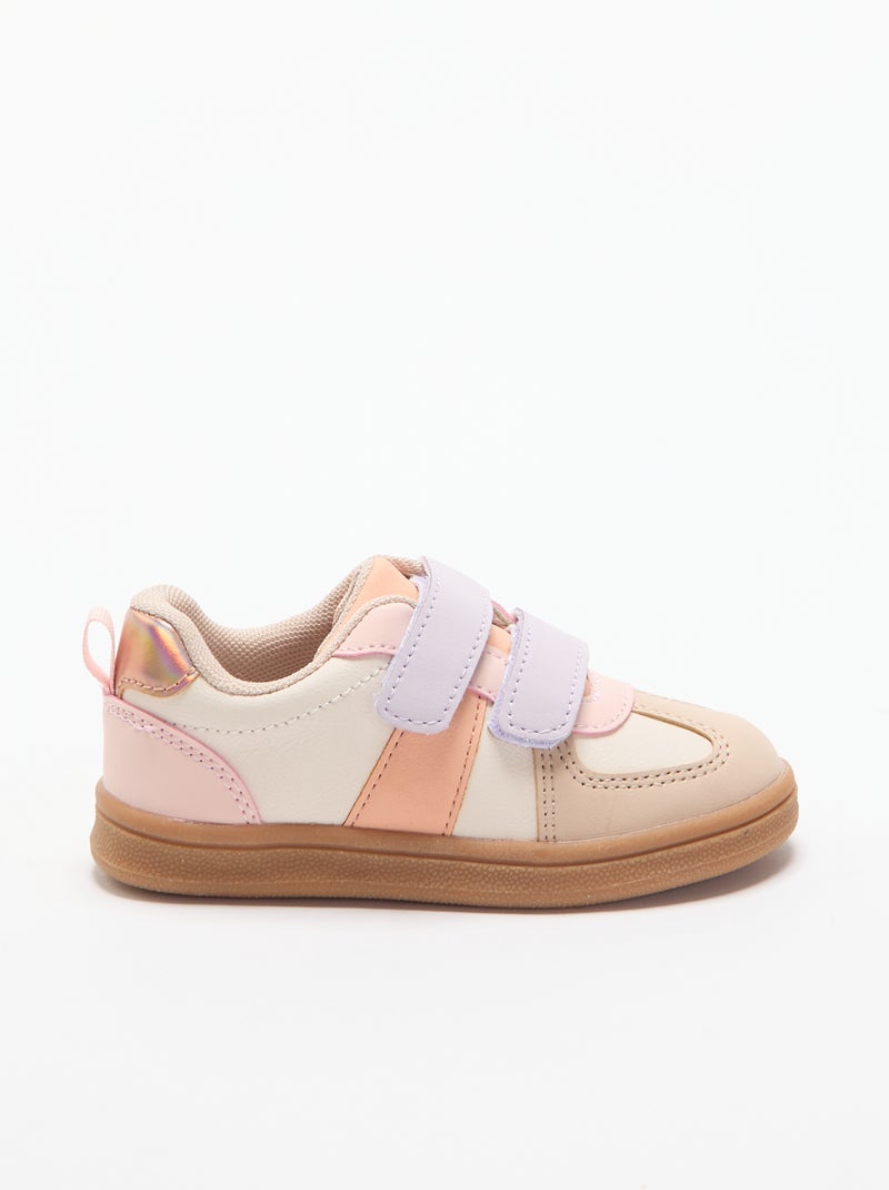 Gekleurde sneakers met klittenband Biege - Kiabi