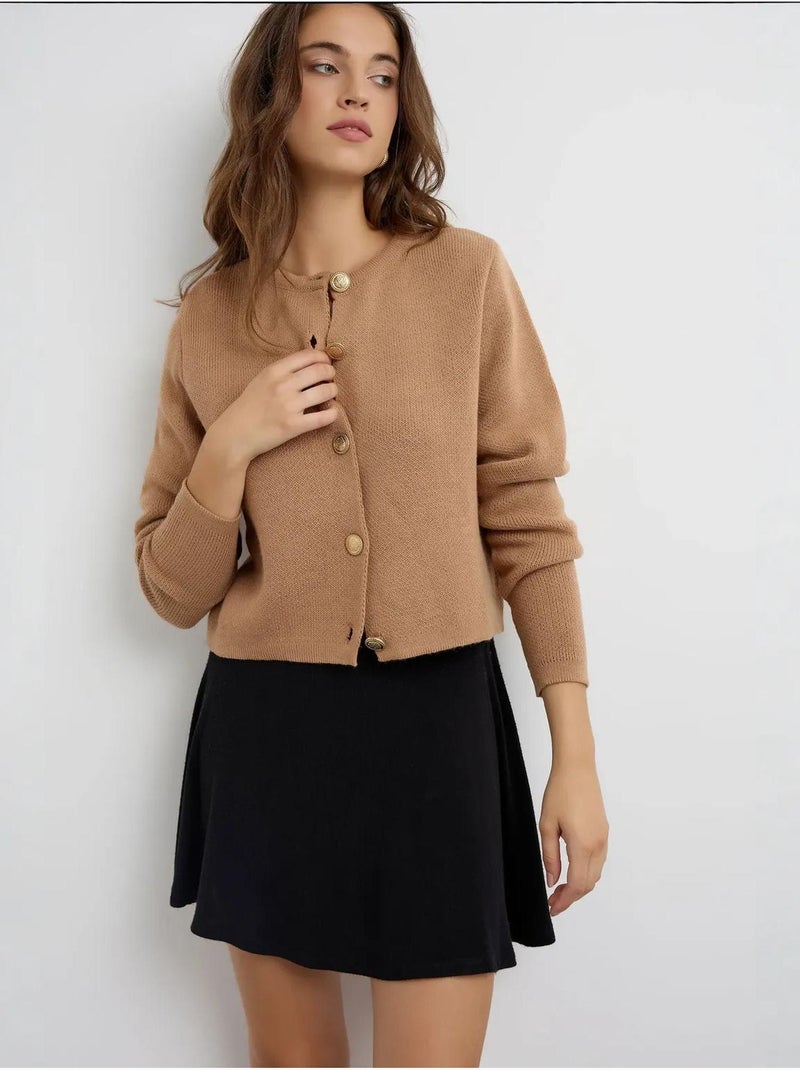 Geknoopt gebreid vest hiccup Camel - Kiabi