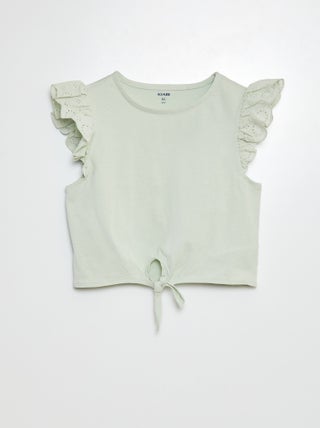 Geknoopt T-shirt met korte mouwen met ruches