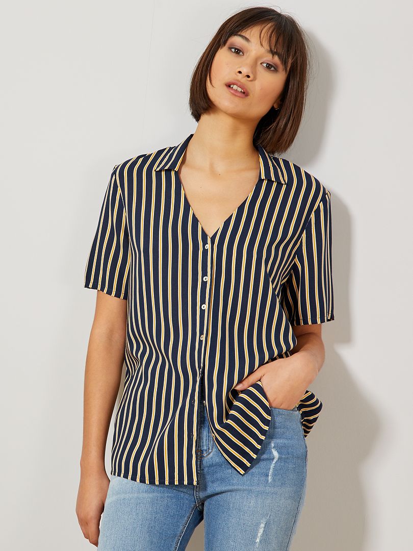 Geknoopte blouse met print BLAUW - Kiabi