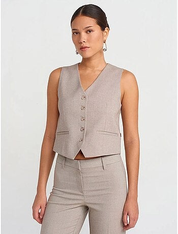 Gekorte gilet met ceintuur en v-hals dilvin