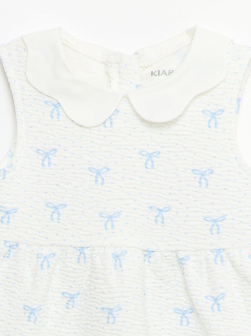 Gekreukelde tricot jurk met popelinekraag Wit - Kiabi