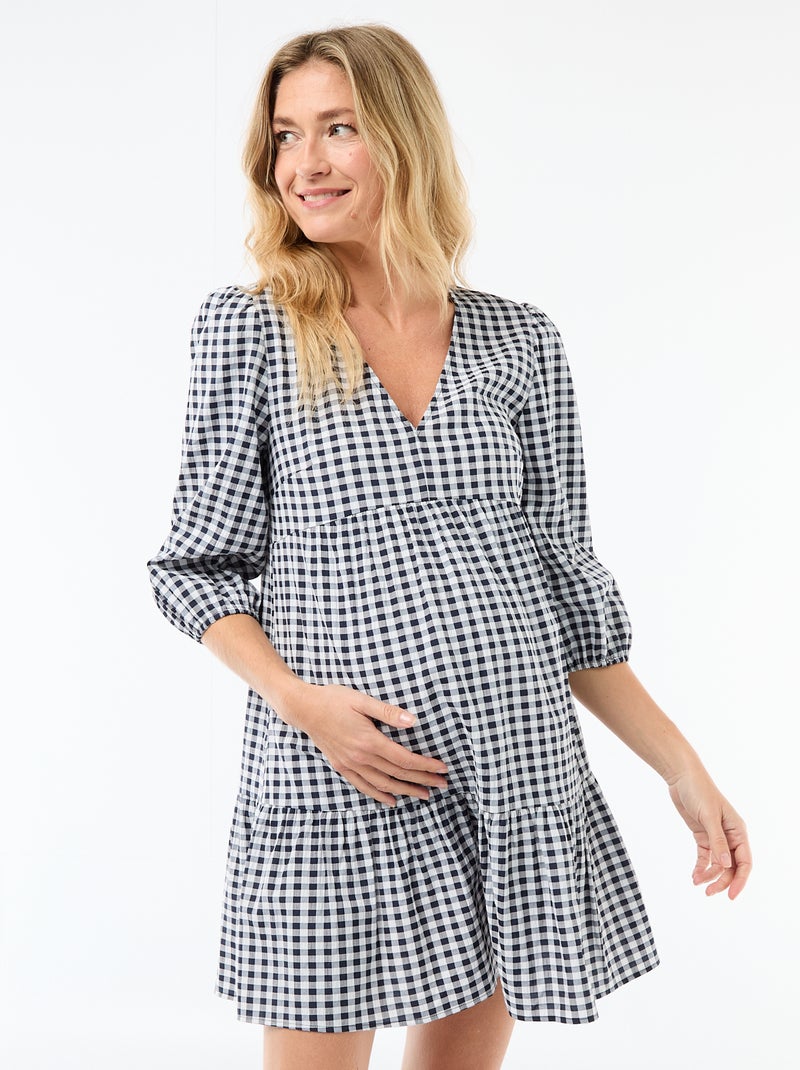 Gelaagde geruite korte jurk Zwart - Kiabi