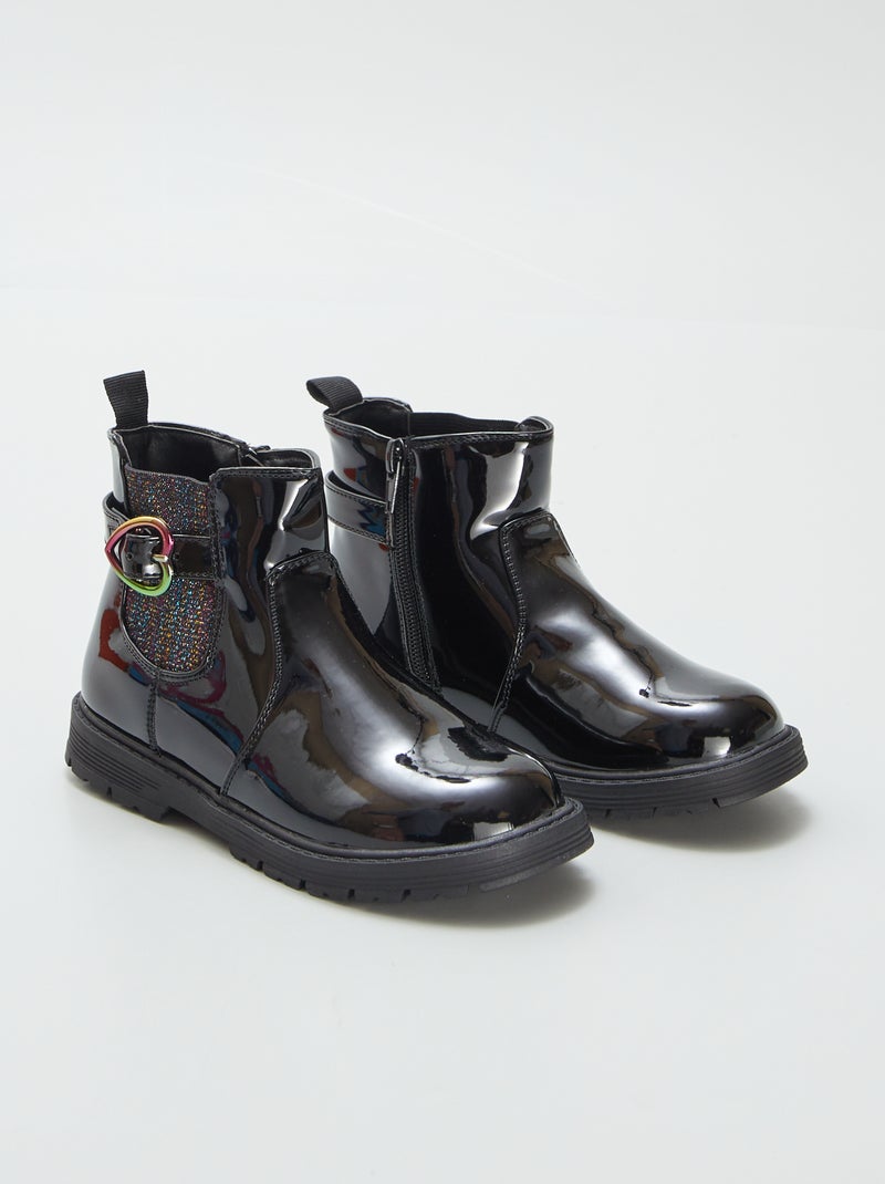 Gelakte chelsea-boots met glitterdetails ZWART - Kiabi