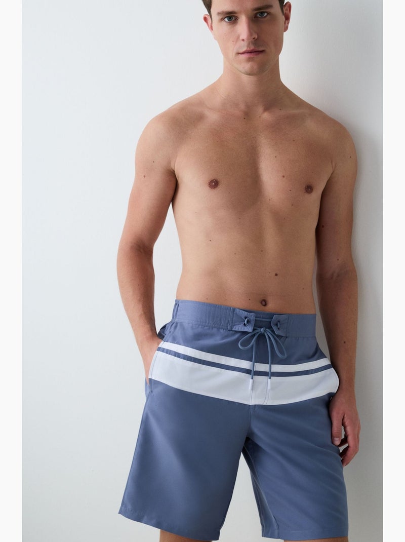 Gentleman short de bain long à rayures penti Bleu Blanc - Kiabi