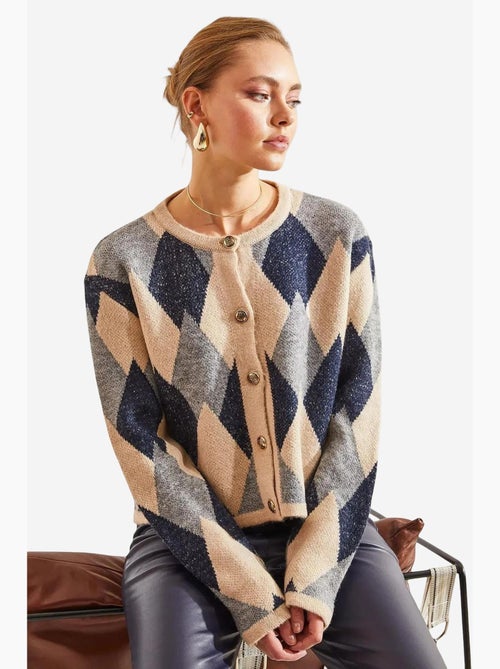 Geometrisch gebreid button-up cropped vest lucci - Kiabi